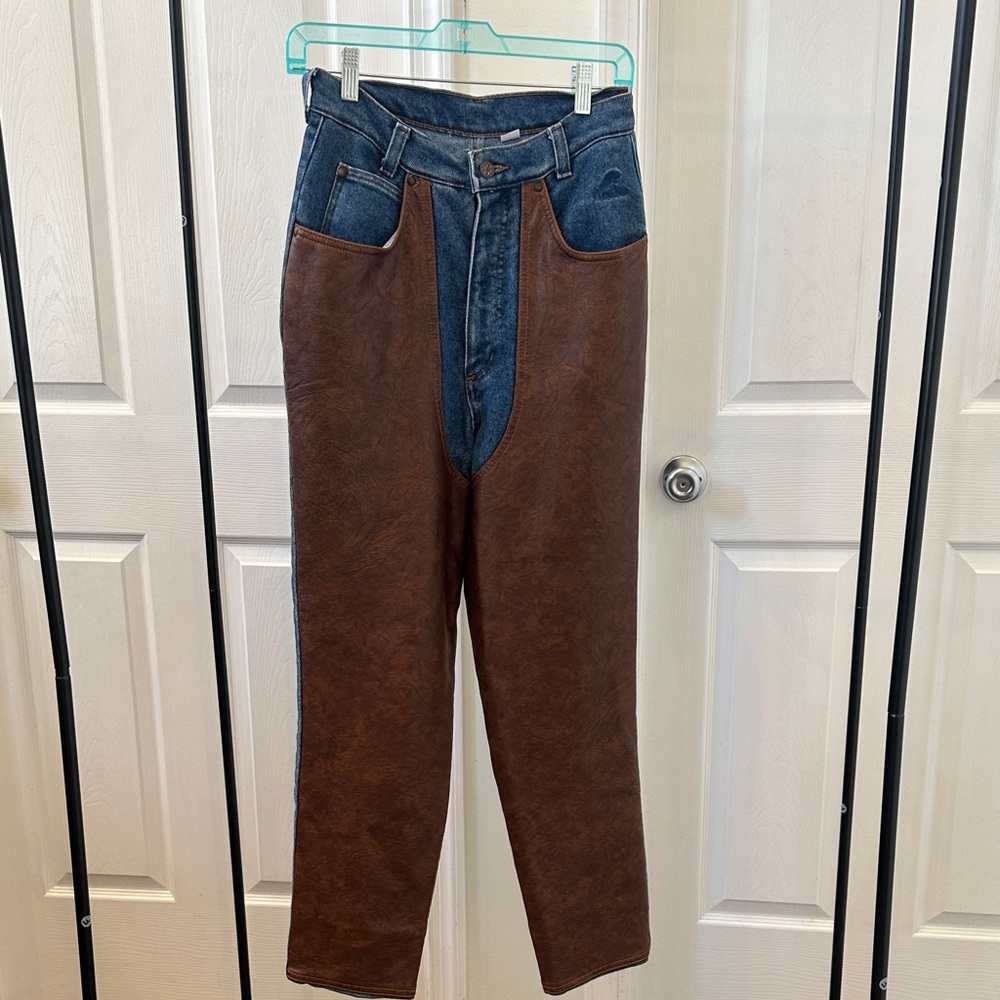 Faux Leather Chaps Jeans